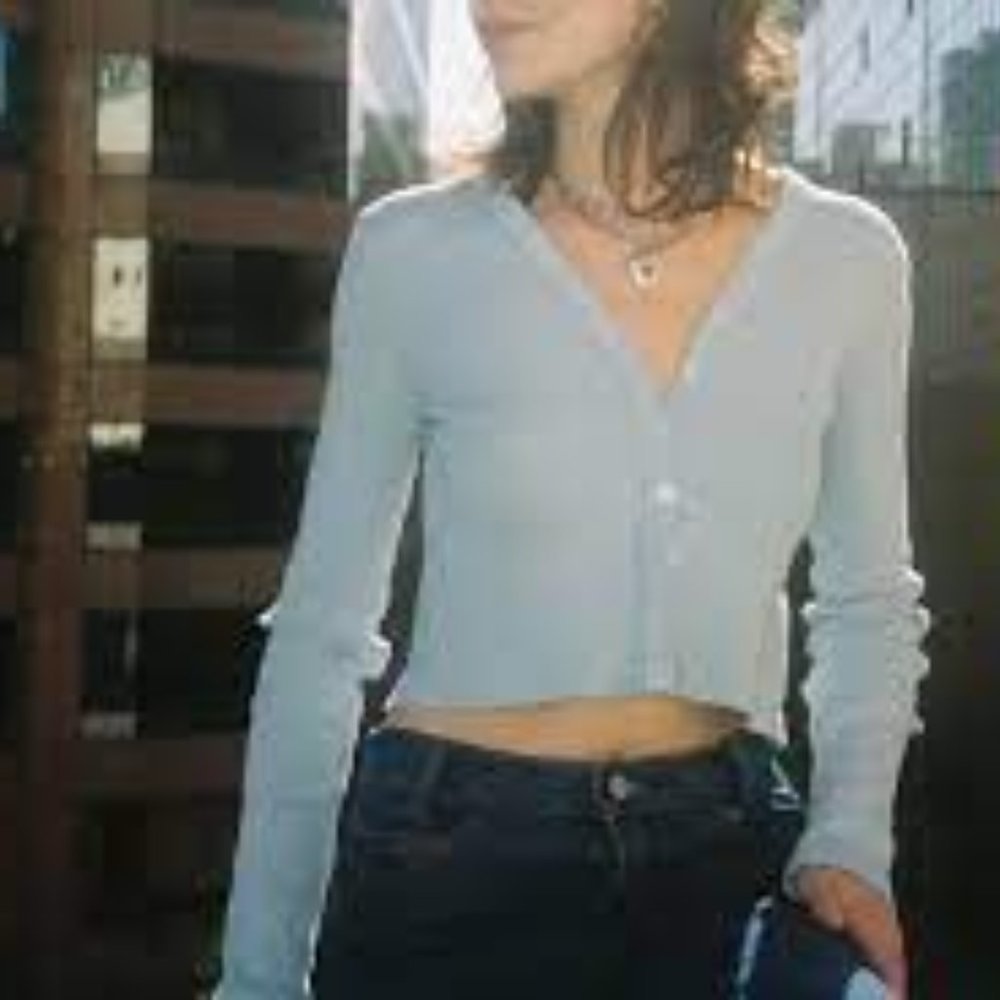 Brandy Mellville Baby Blue Long Sleeve Crop Top